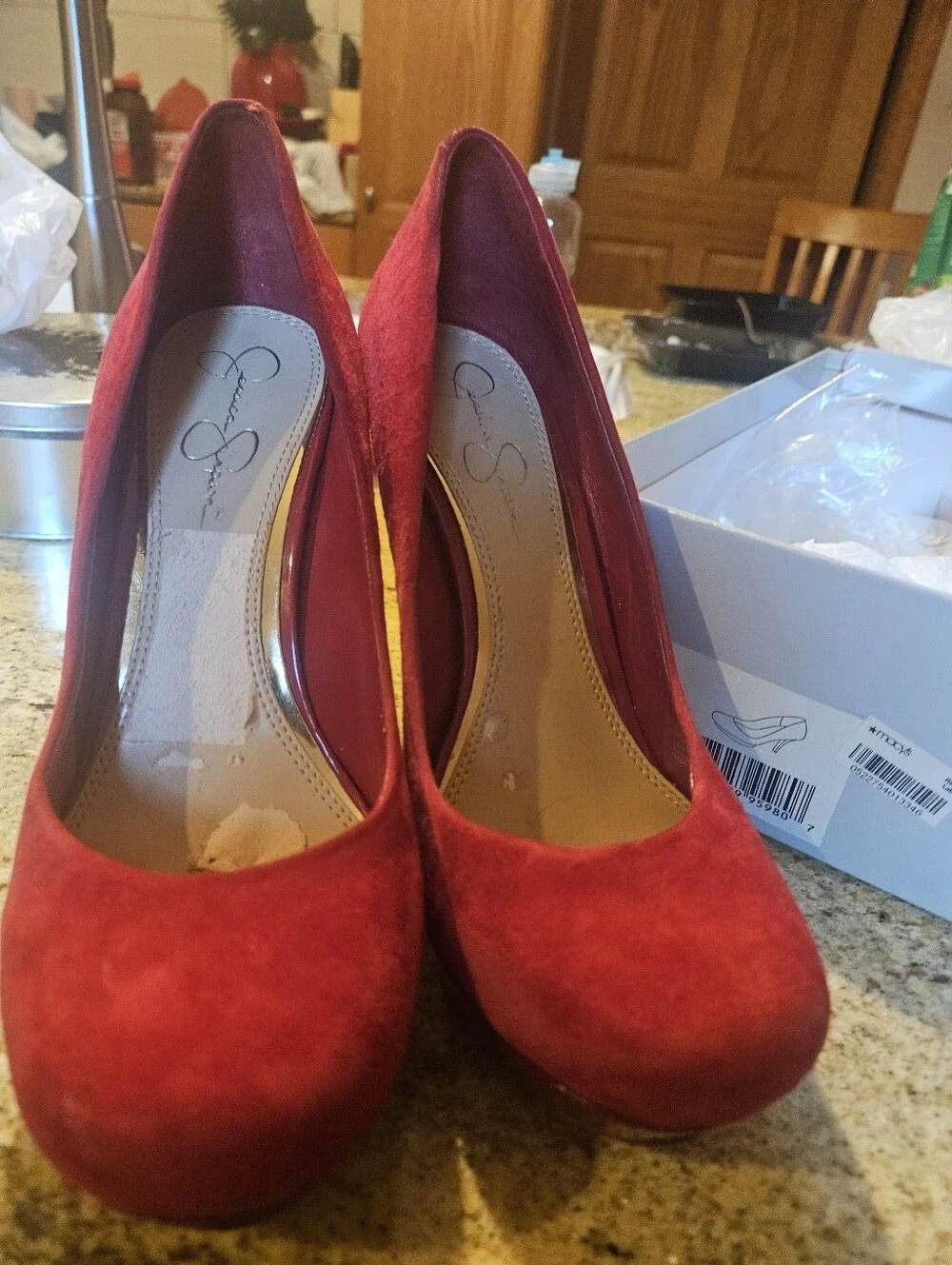 Red Suede Platform High Heels - Women